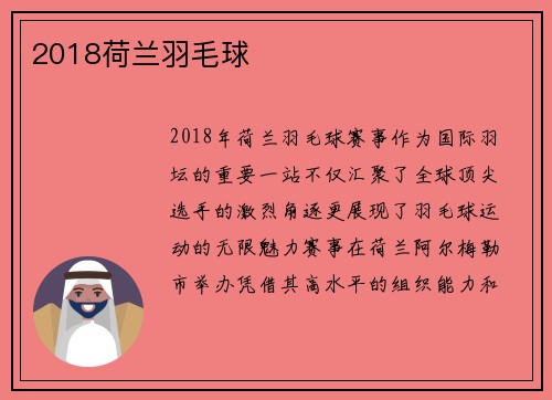 2018荷兰羽毛球